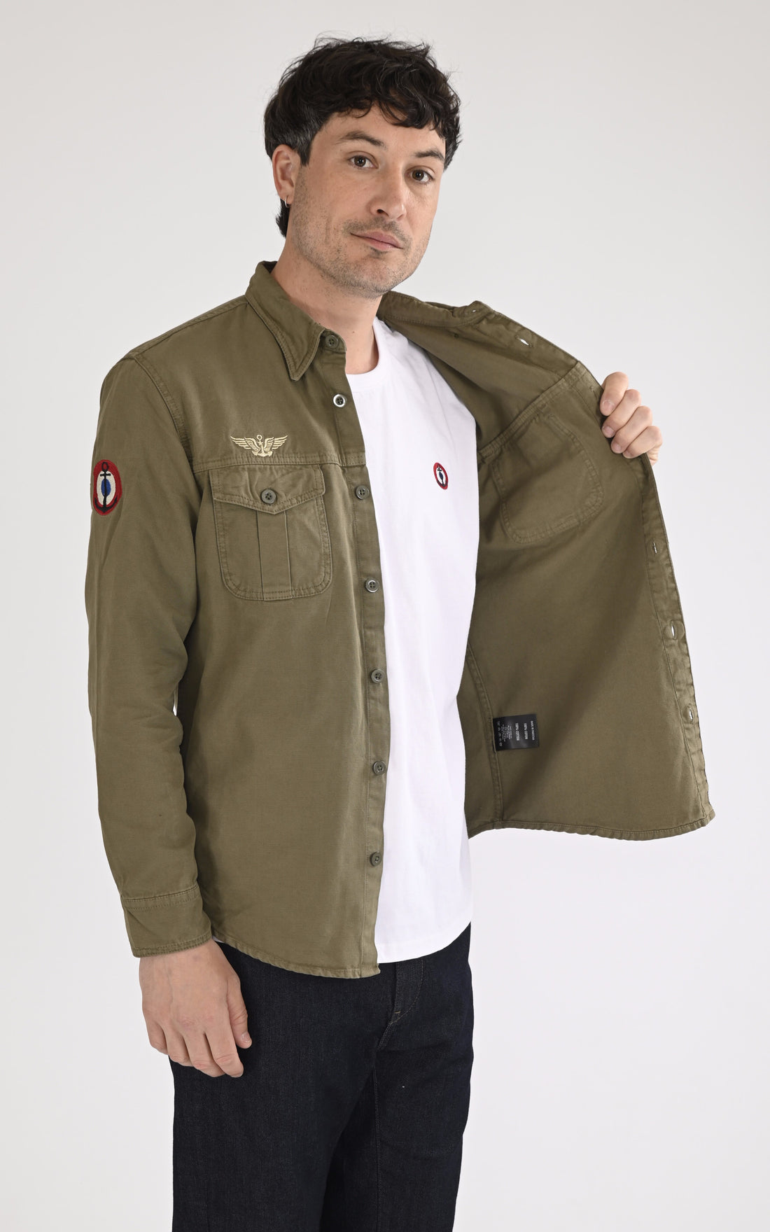 A &quot;KING AIR MN 103945&quot; Kaki Marine Nationale Chemise Homme opened photo