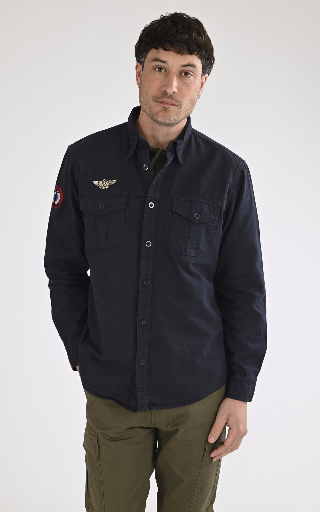 A &quot;KING AIR MN 103945&quot; Bleu Marine Marine Nationale Chemise Homme opened photo