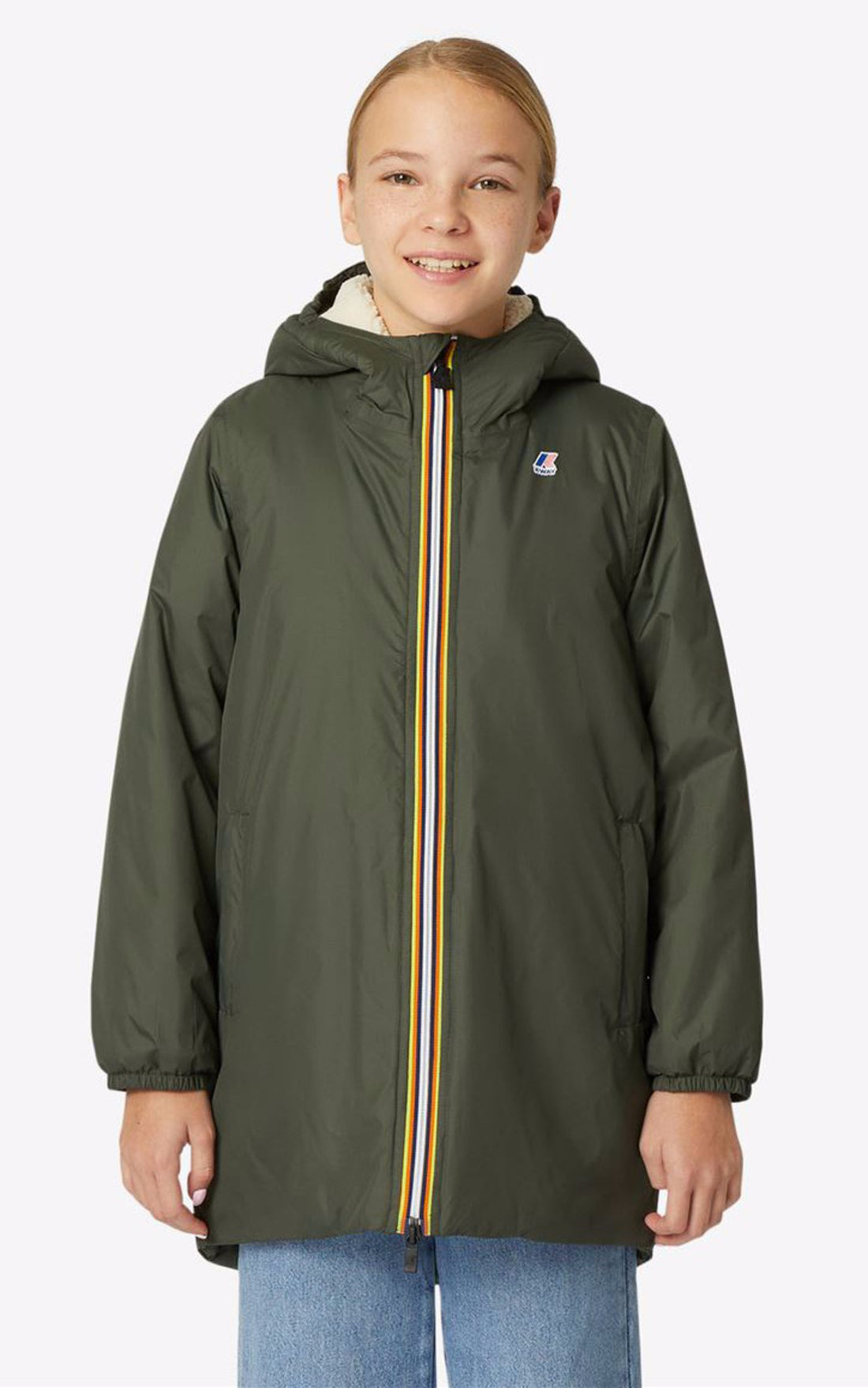 A &quot;EIFFEL ORSETTO KIDS K71219W&quot; Kaki K-Way Blouson Enfant closed photo