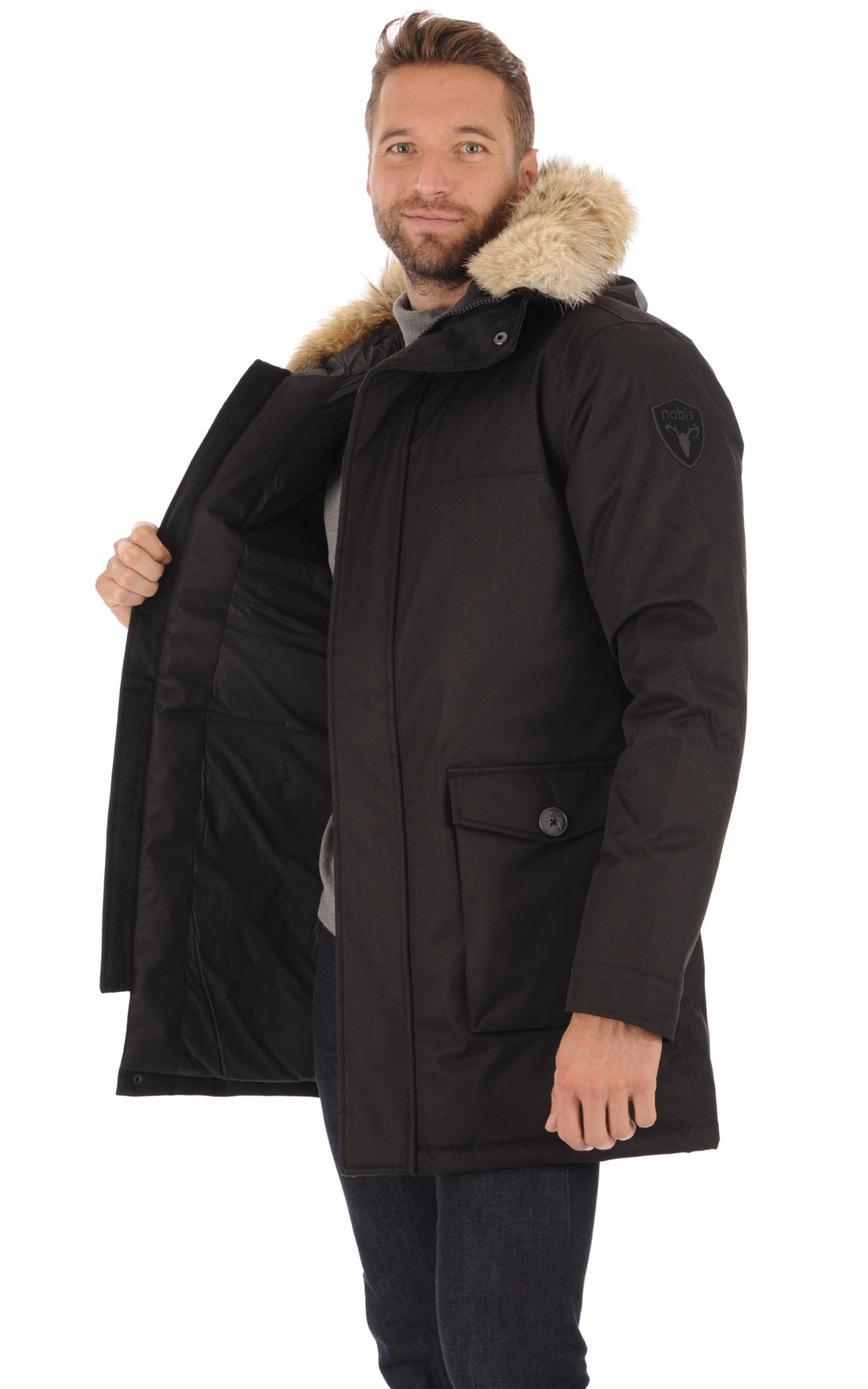 A &quot;YVES&quot; Noir Nobis 3/4 Doudoune Homme opened photo