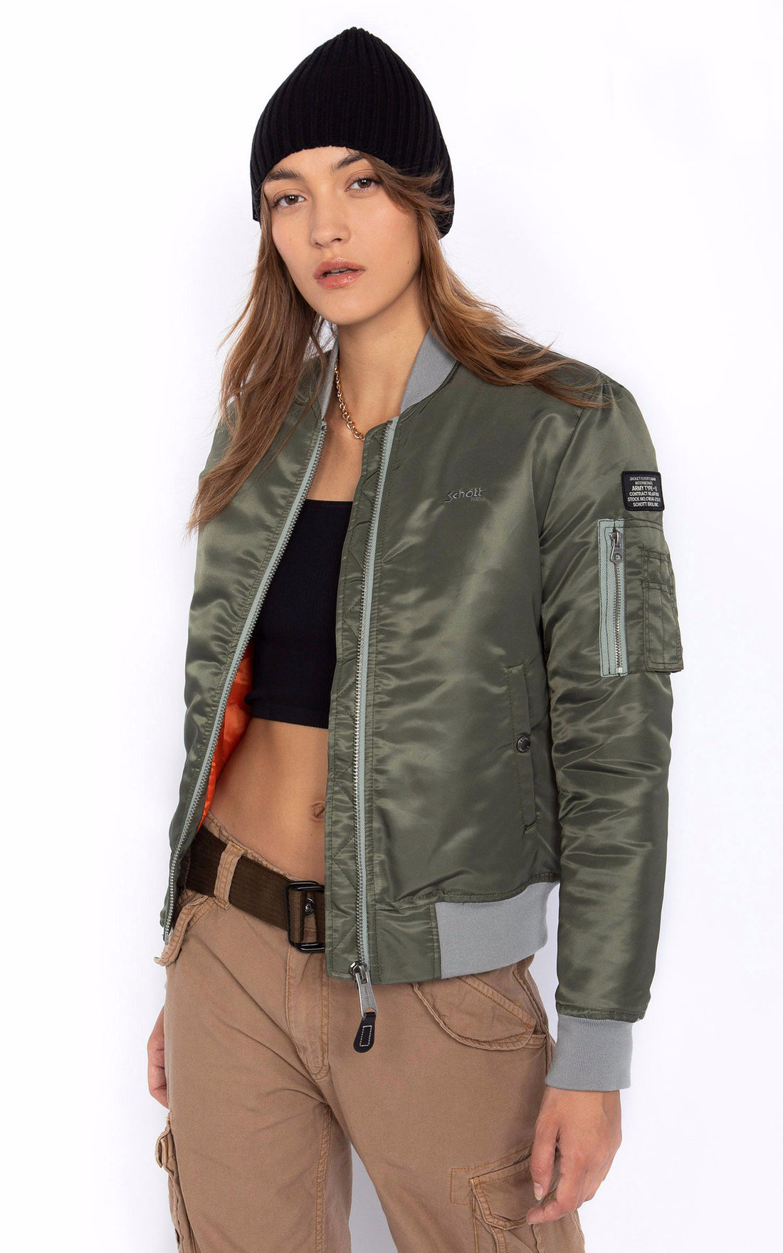 A &quot;AIRFORCEWRS&quot; Vert Schott Blouson Femme closed photo