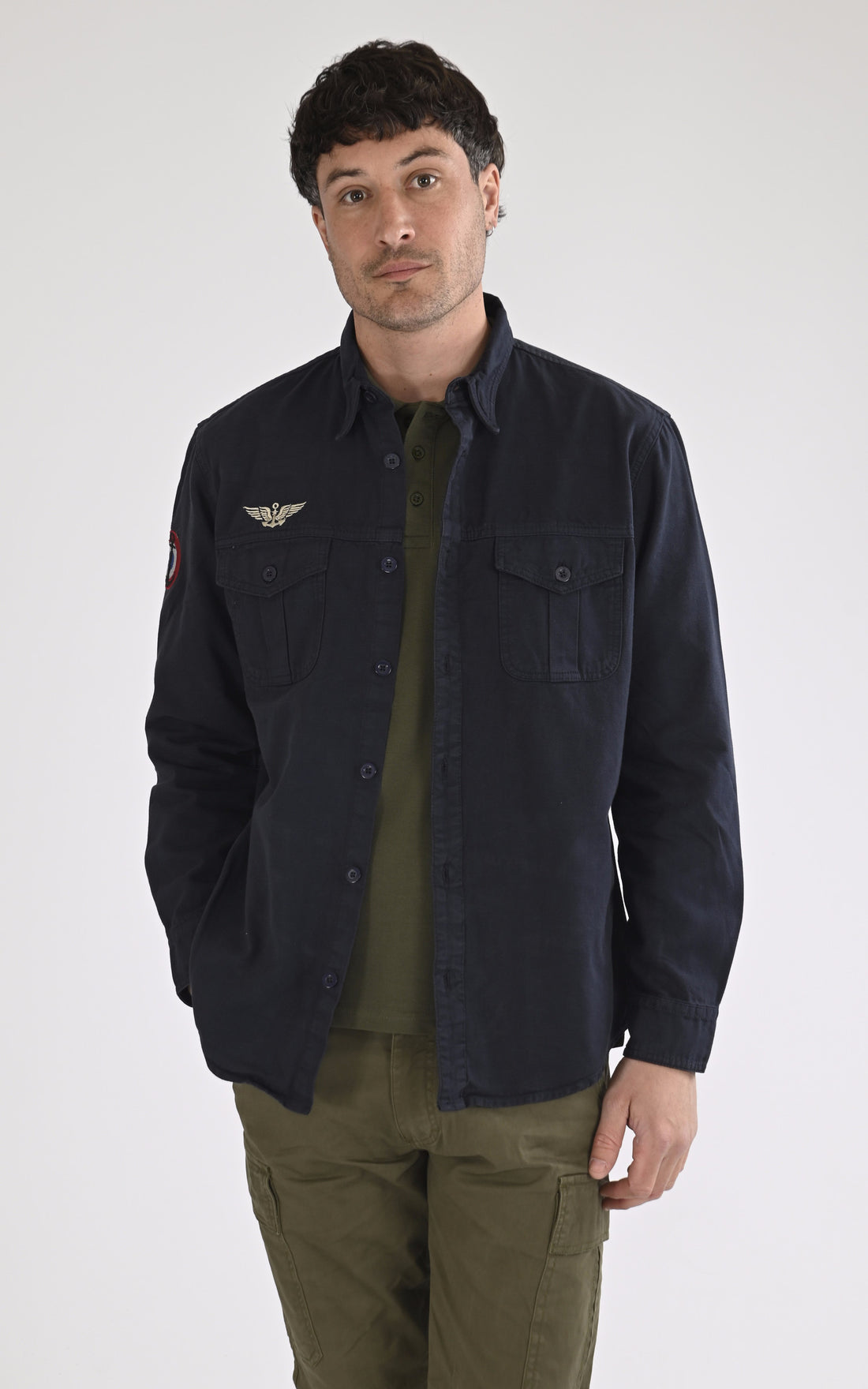 A &quot;KING AIR MN 103945&quot; Bleu Marine Marine Nationale Chemise Homme opened photo