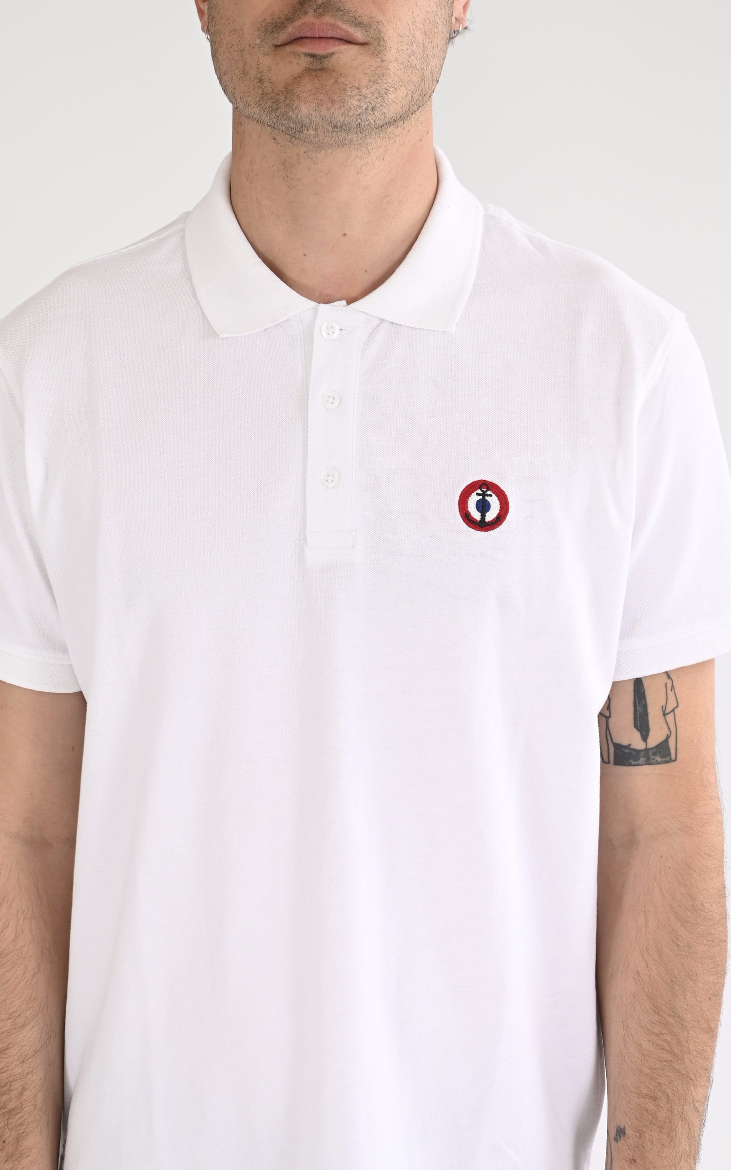 A &quot;GLOBAL&quot; Blanc Marine Nationale Polo Homme details photo 3