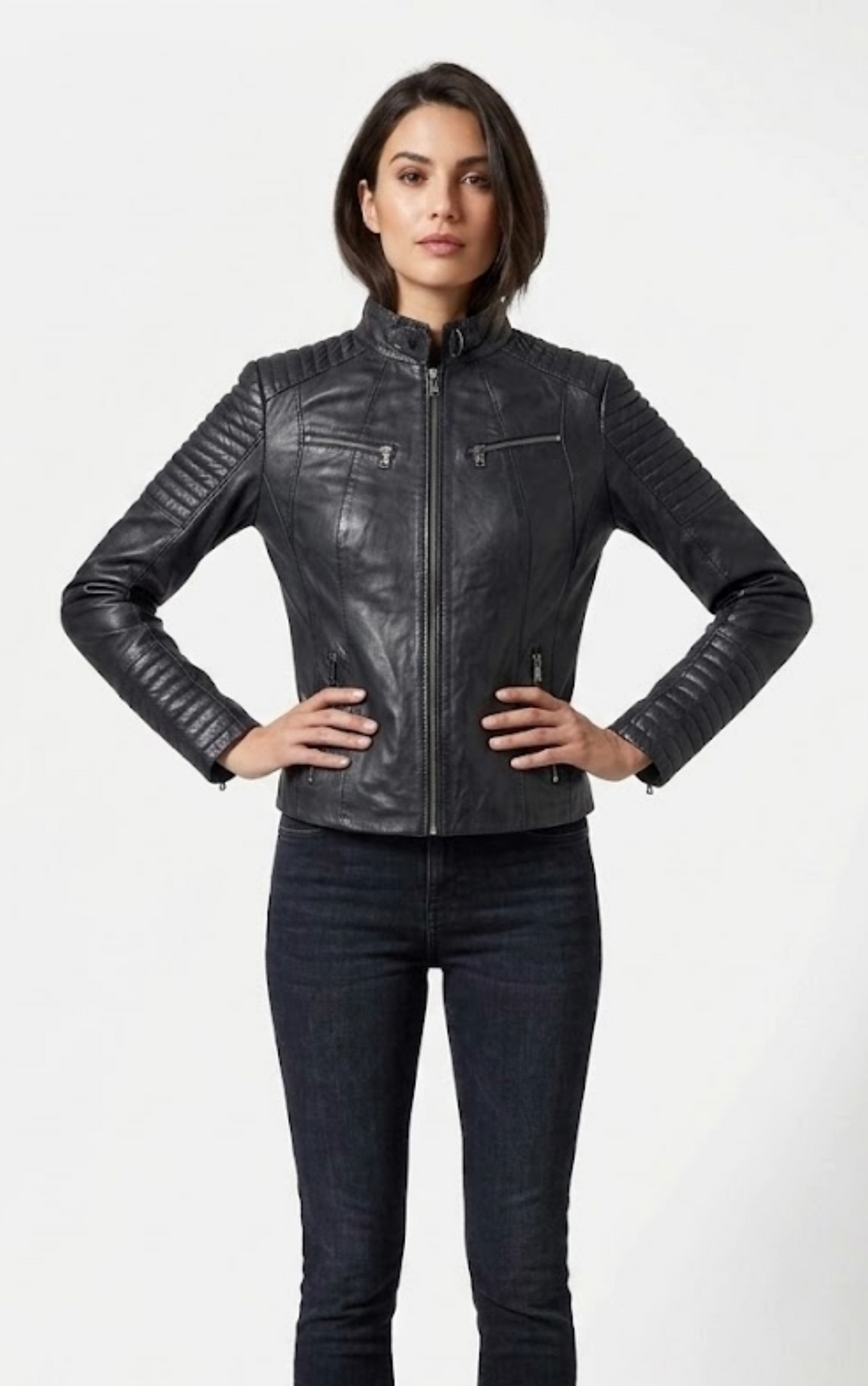 Veste en cuir biker Scooty noire