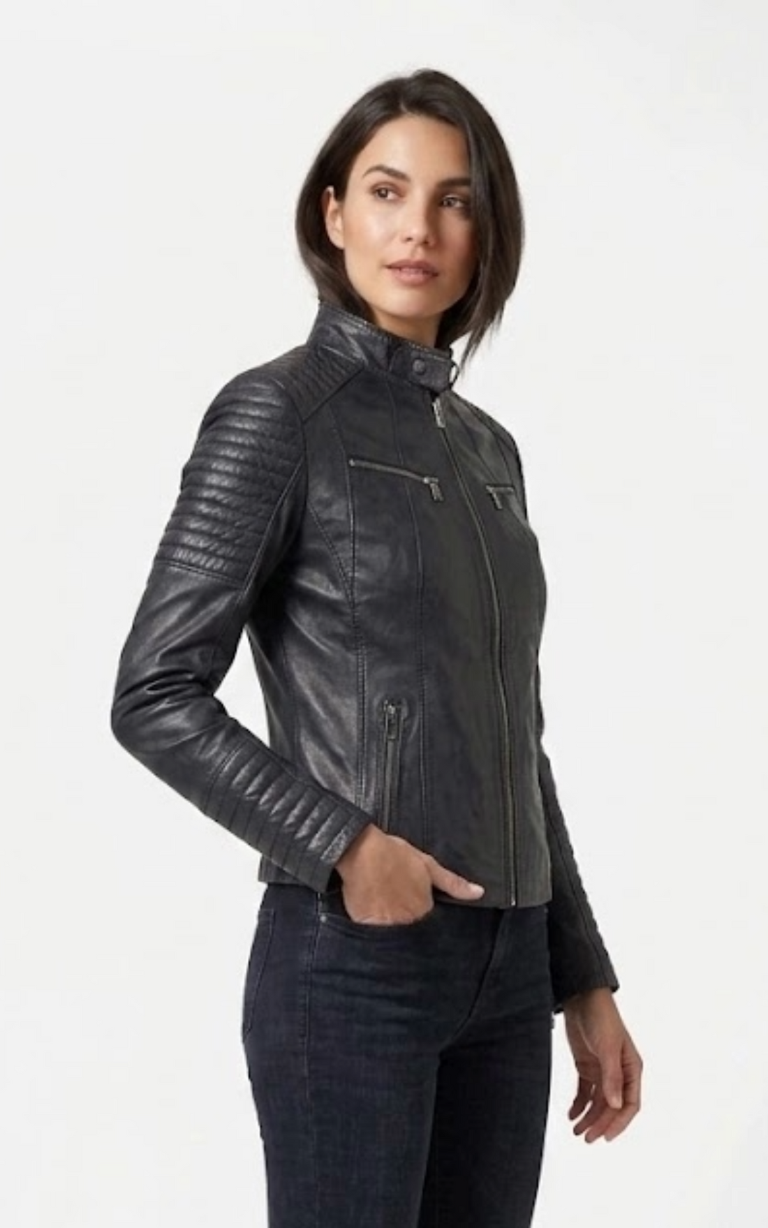 Veste en cuir biker Scooty noire