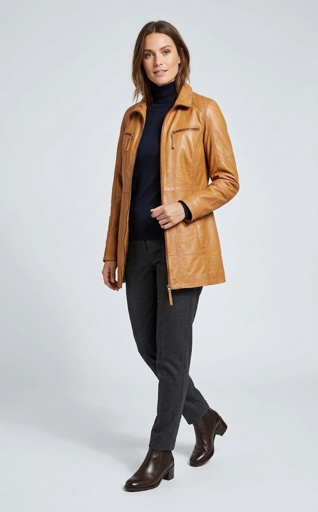 Veste en cuir New Alaine femme cognac