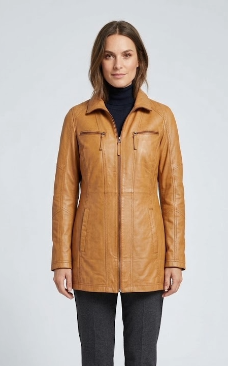 Veste en cuir New Alaine femme cognac