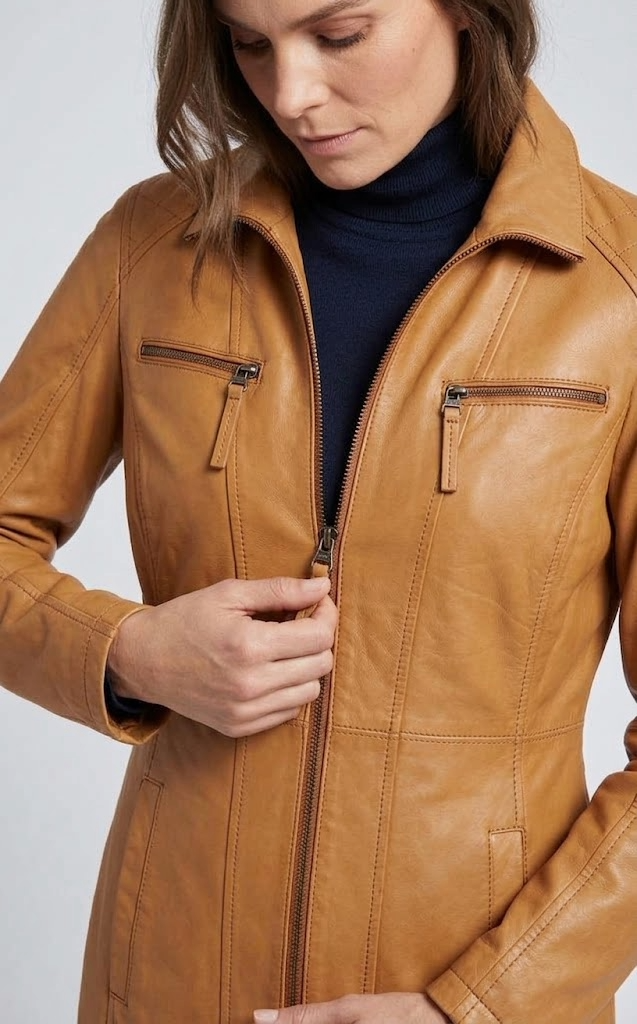 Veste en cuir New Alaine femme cognac