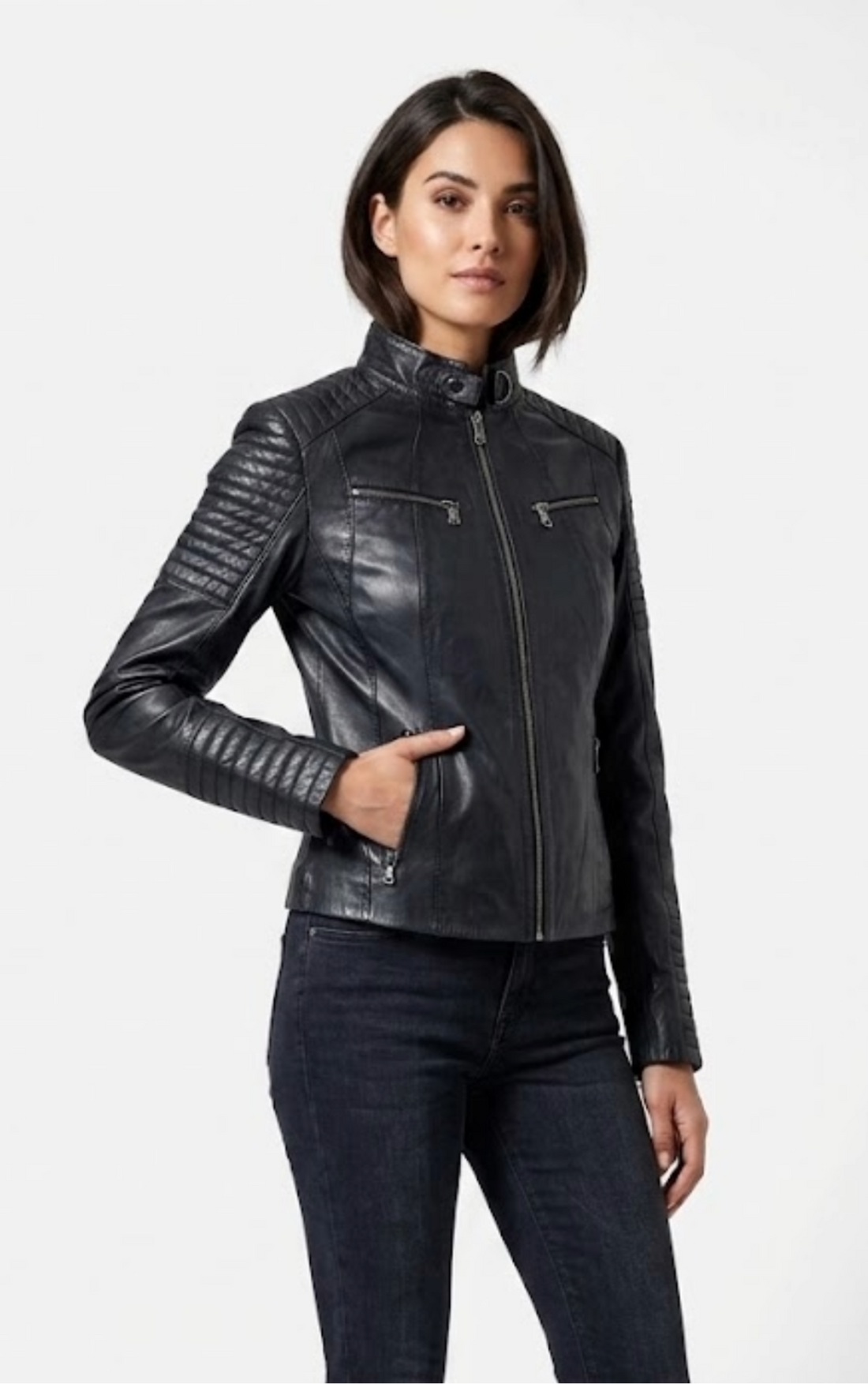 Veste en cuir biker Scooty noire