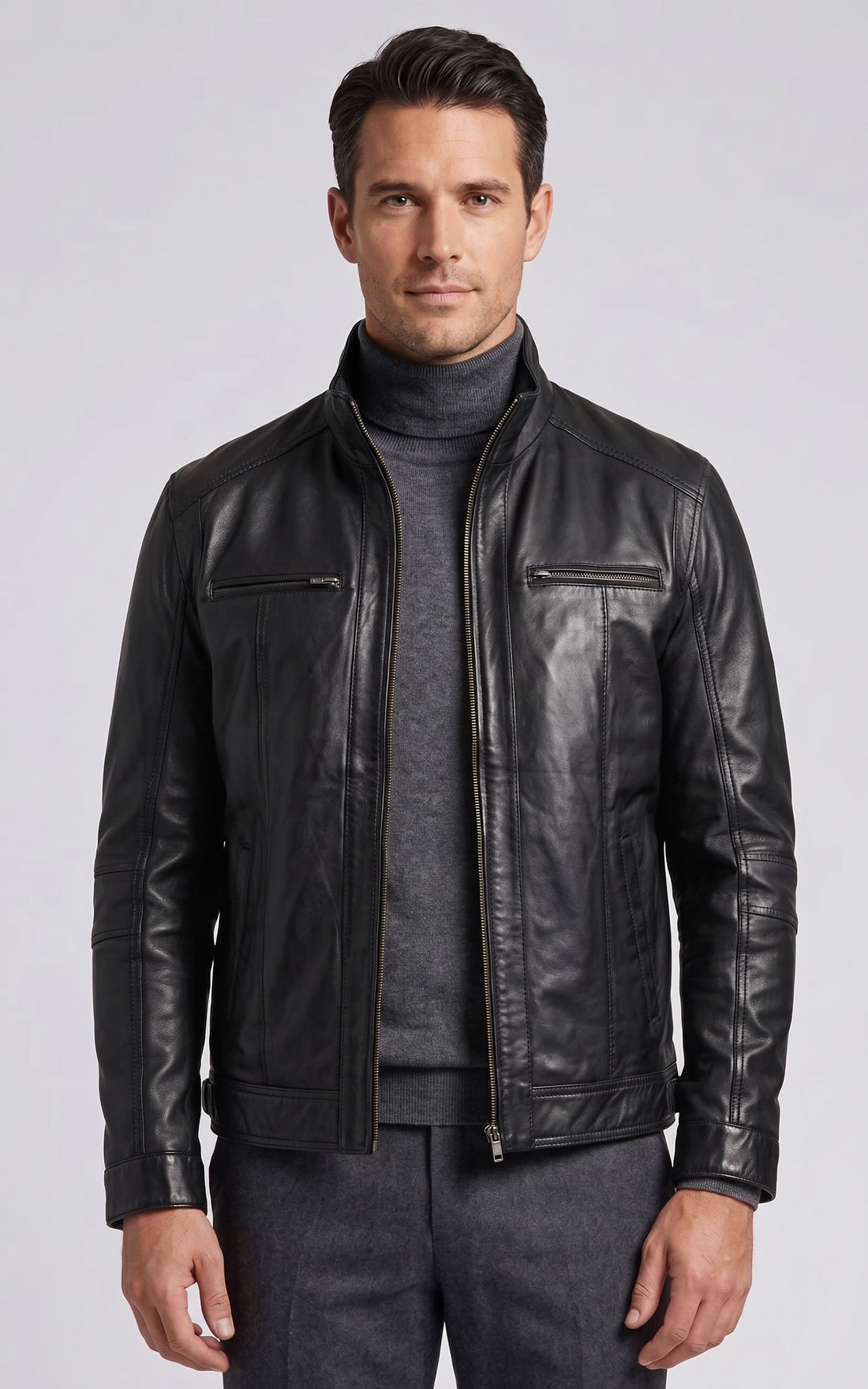 Blouson motard cuir Marlow noir