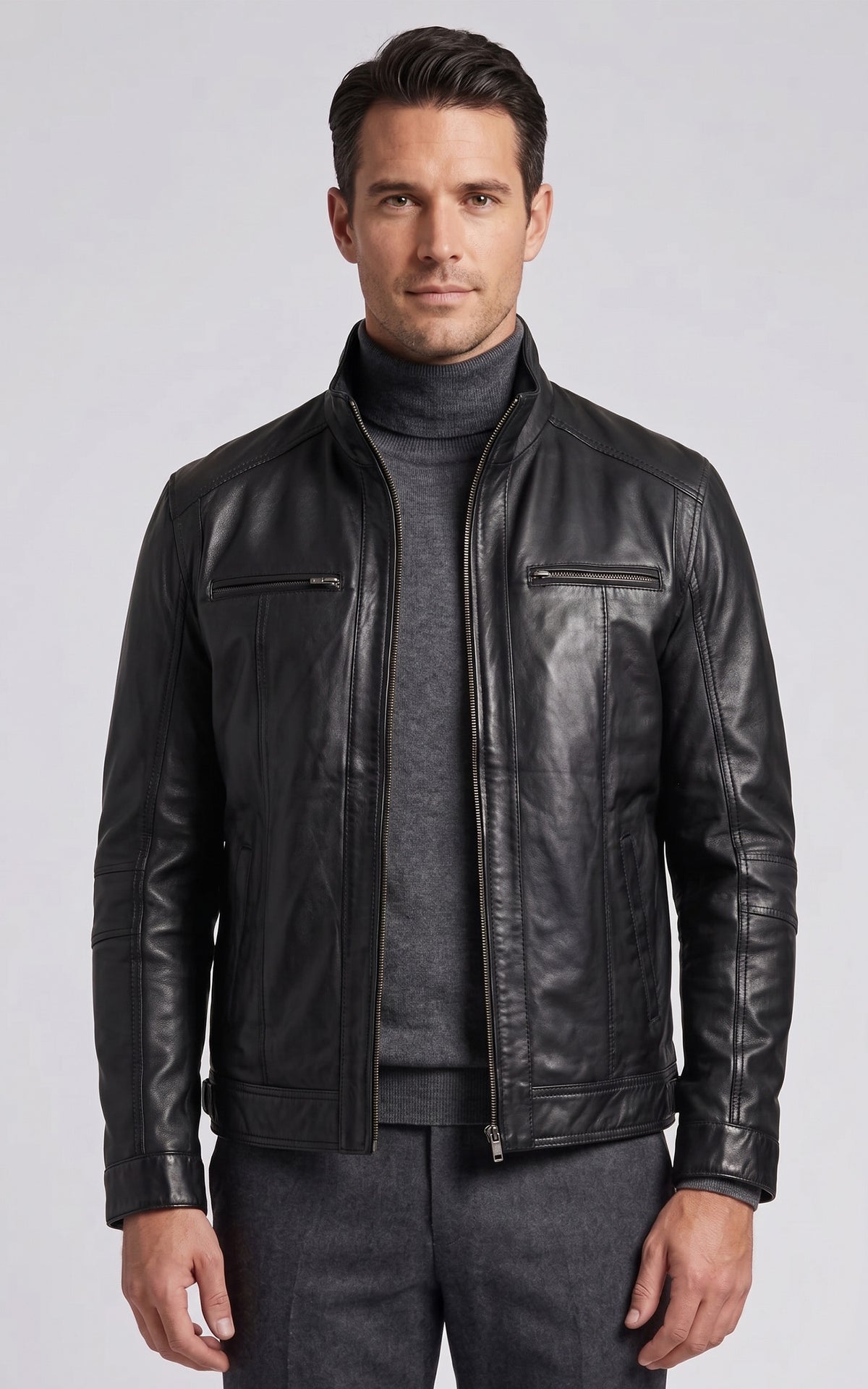 Blouson motard cuir Marlow noir 1