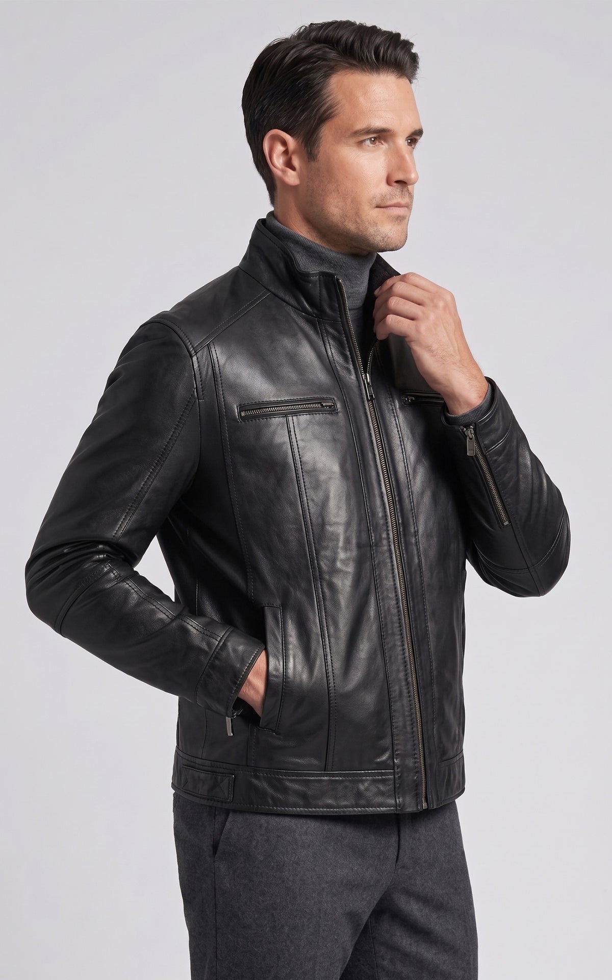 Blouson motard cuir Marlow noir