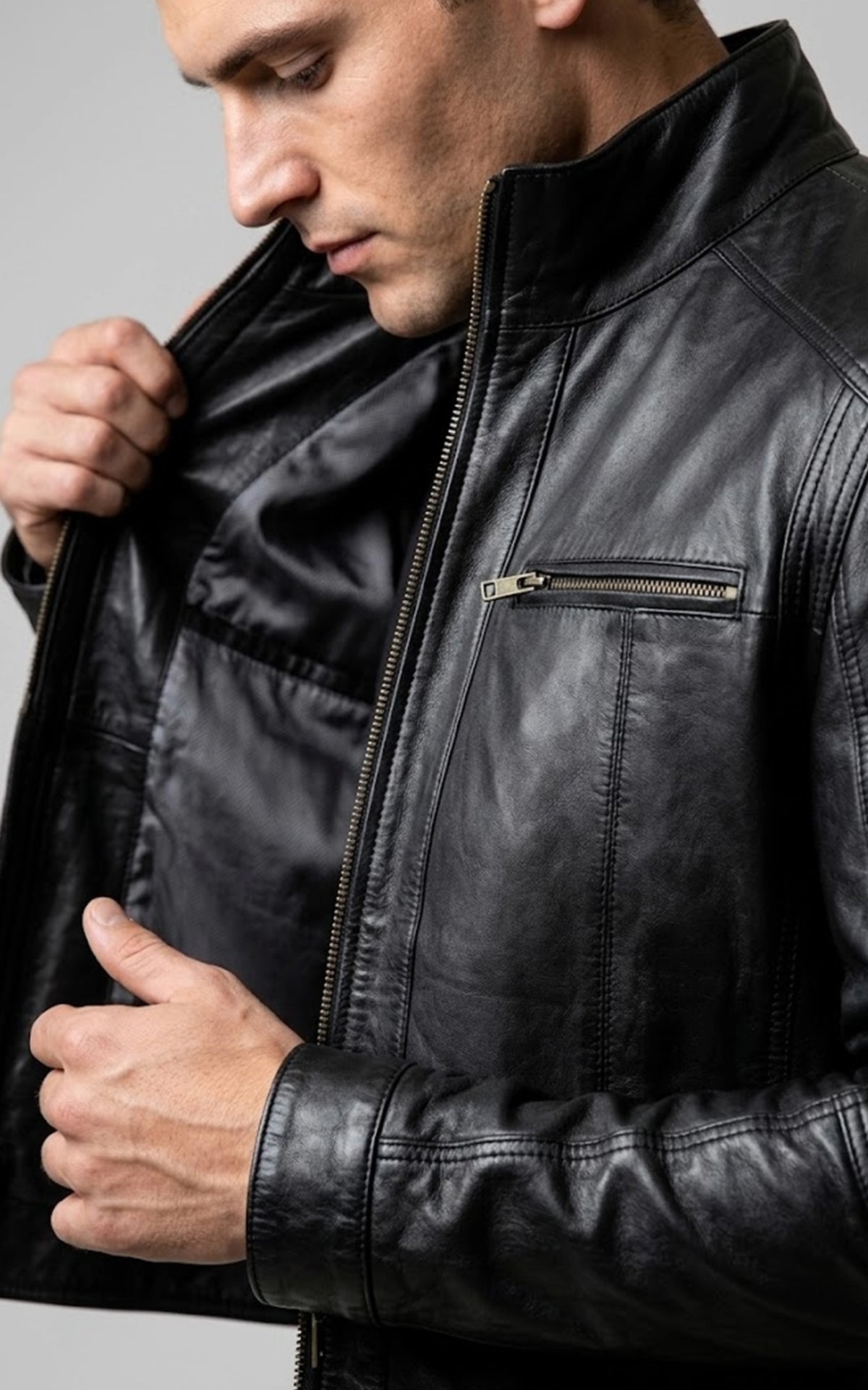 Blouson motard cuir Marlow noir 5