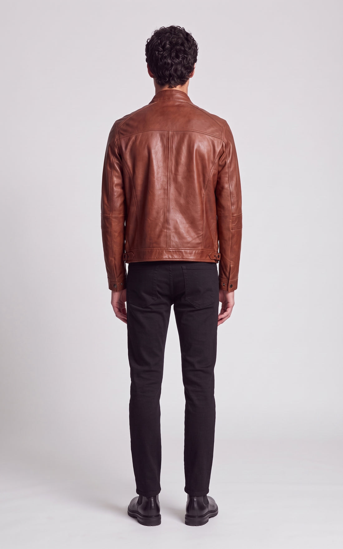 Blouson motard cuir verni Marlow cognac