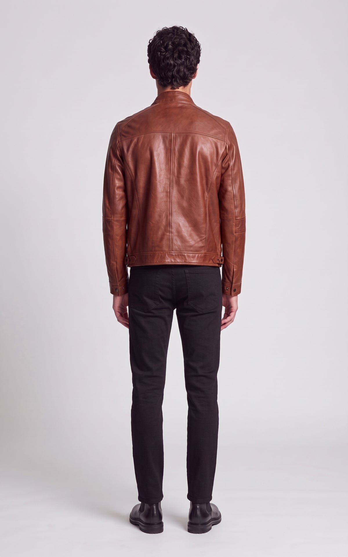 Blouson motard cuir verni Marlow cognac 5