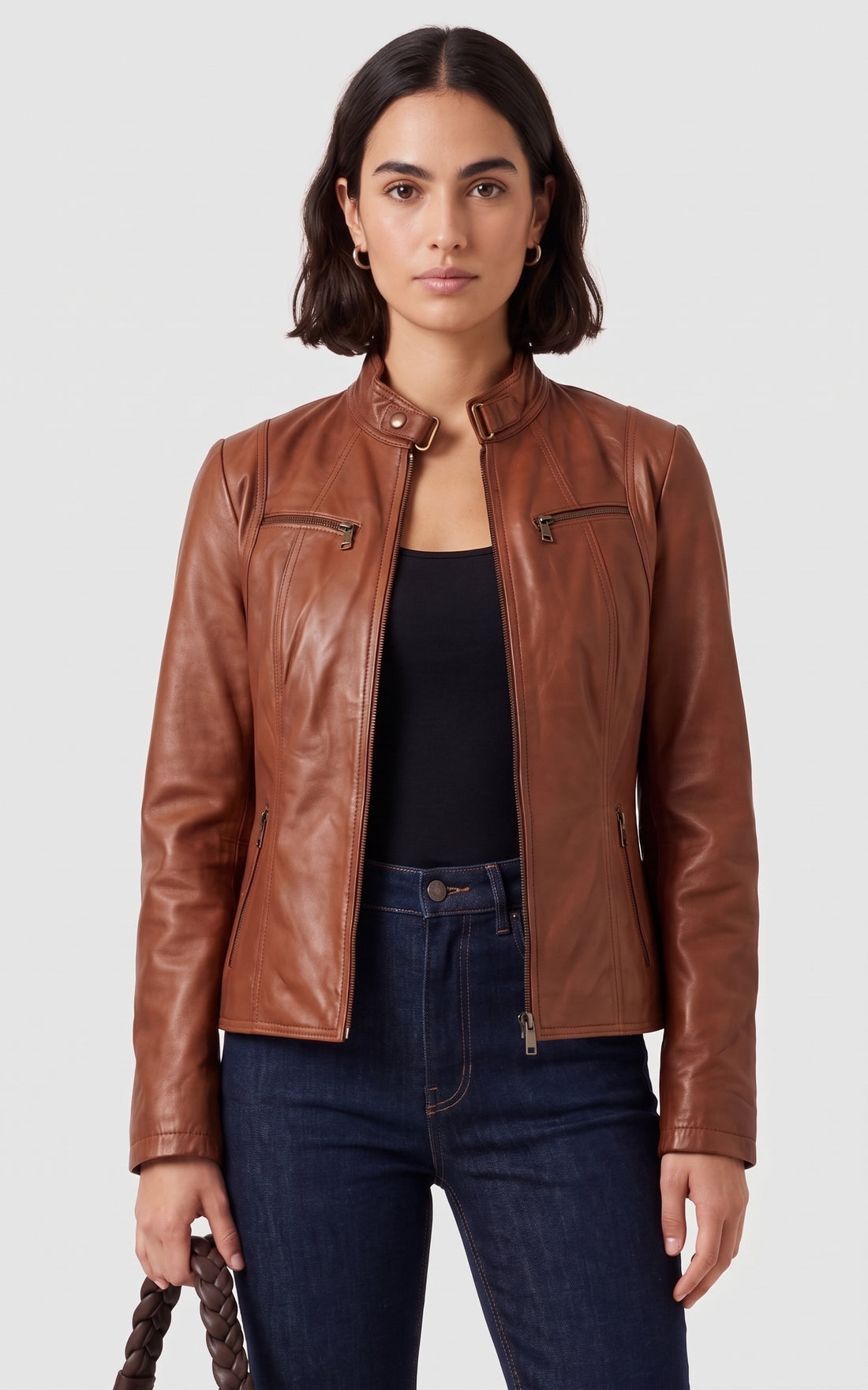 Blouson motard cuir Merry cognac