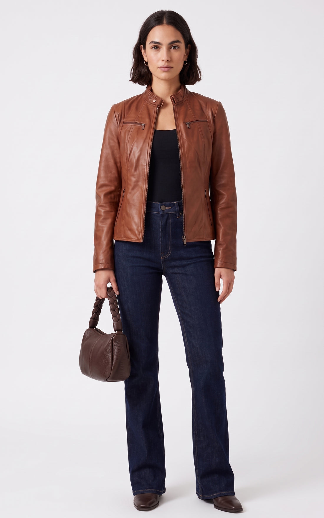 Blouson motard cuir Merry cognac