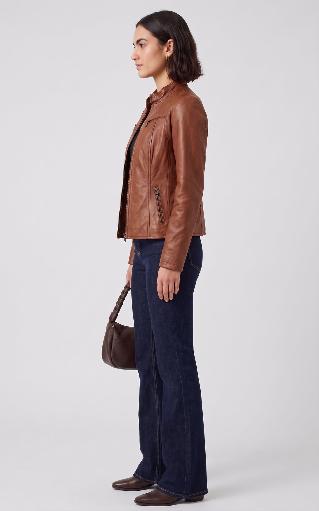 Blouson motard cuir Merry cognac