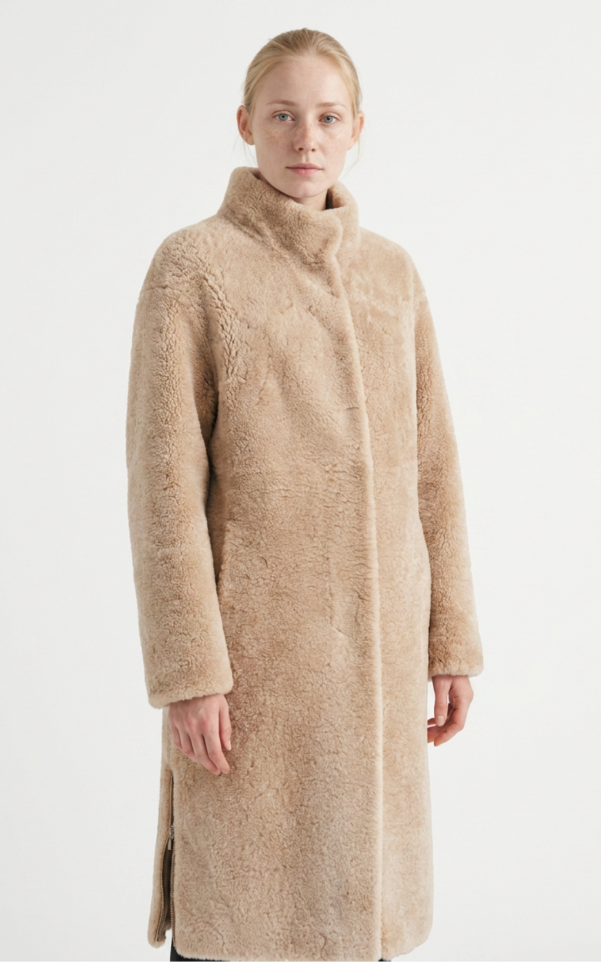 Manteau long peau lainée Filuka beige