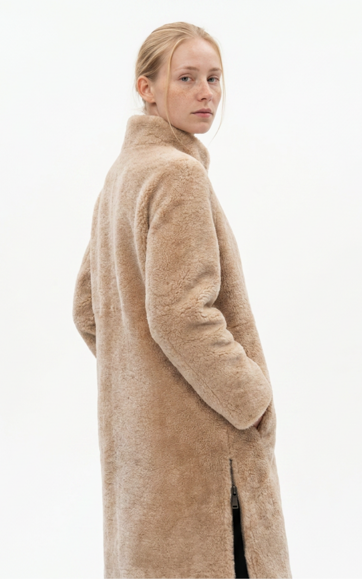 Manteau long peau lainée Filuka beige 5