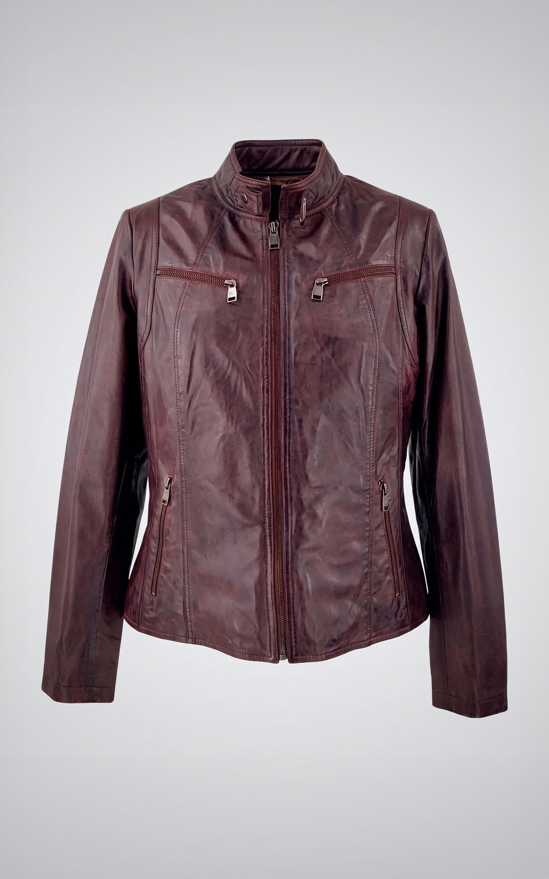 Blouson confort cuir brun cuivré