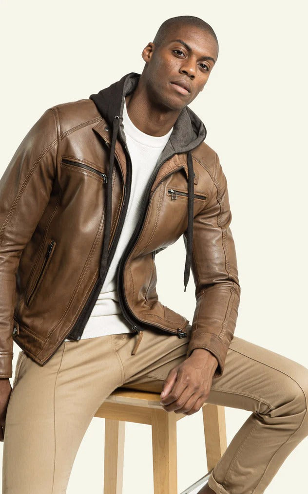 Blouson cuir Erico Hood cognac 4