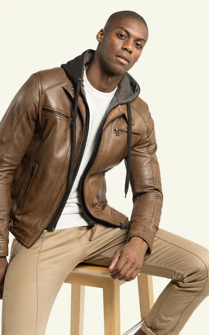 Blouson cuir Erico Hood cognac