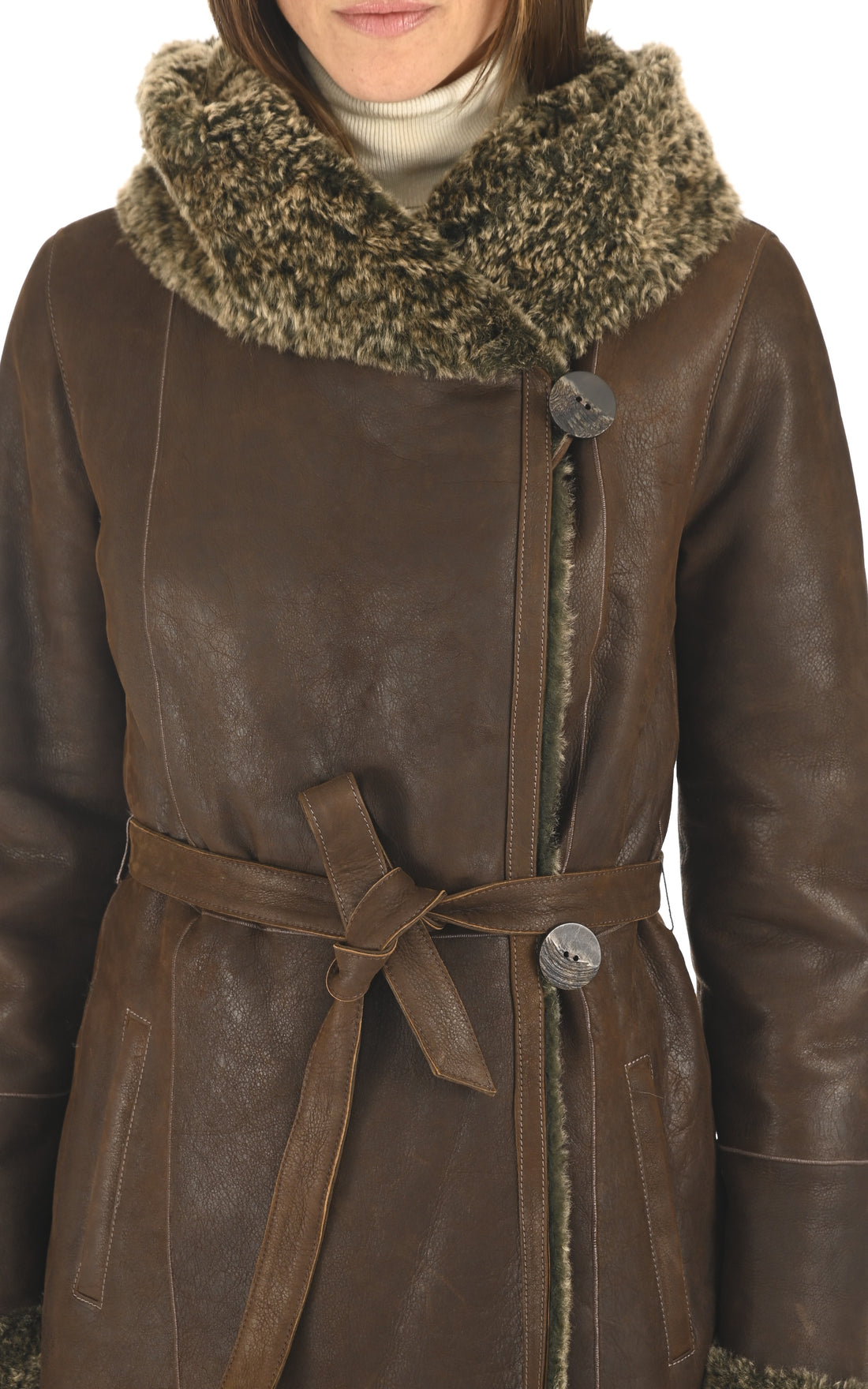 Manteau à capuche peau lainée marron