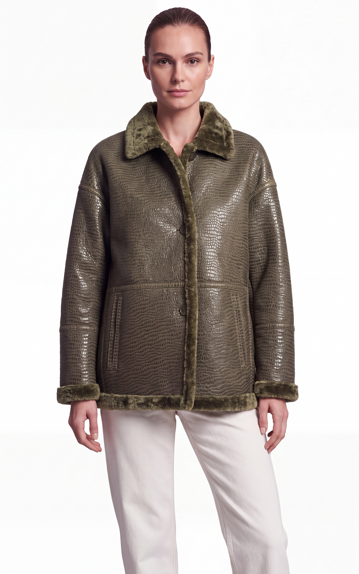 Veste peau lainée réversible Jude kaki 5