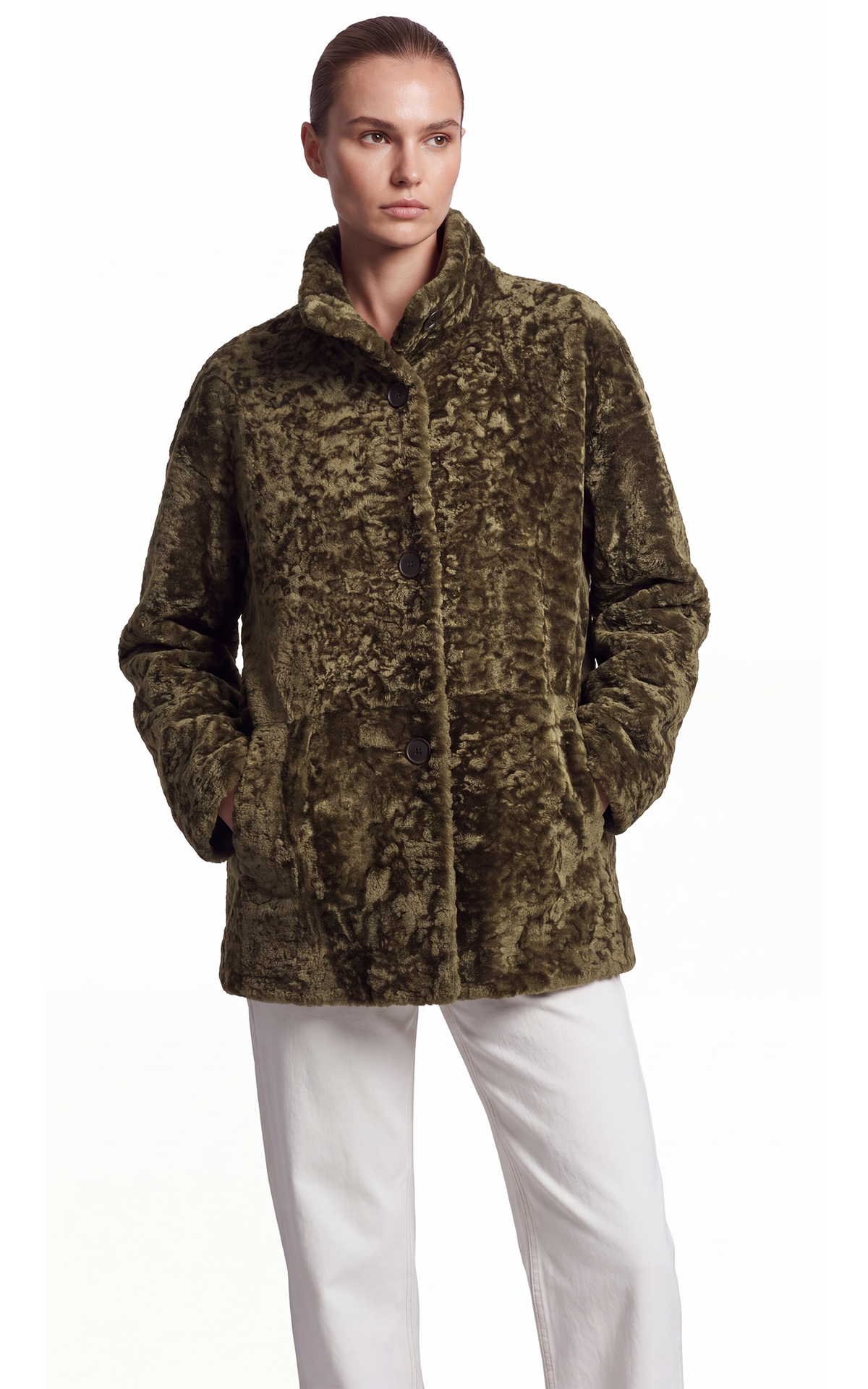Veste peau lainée réversible Jude kaki 2